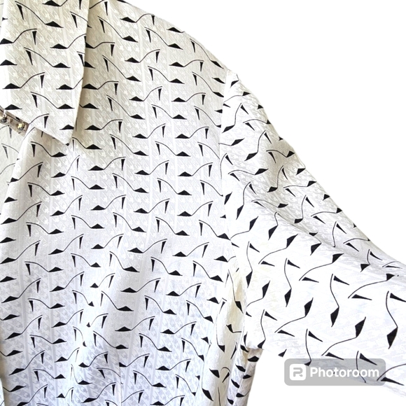 Due Per Due White Silk Blouse Collared Flowy Long Sleeve Double Cuffed Size 12 - Picture 13 of 17